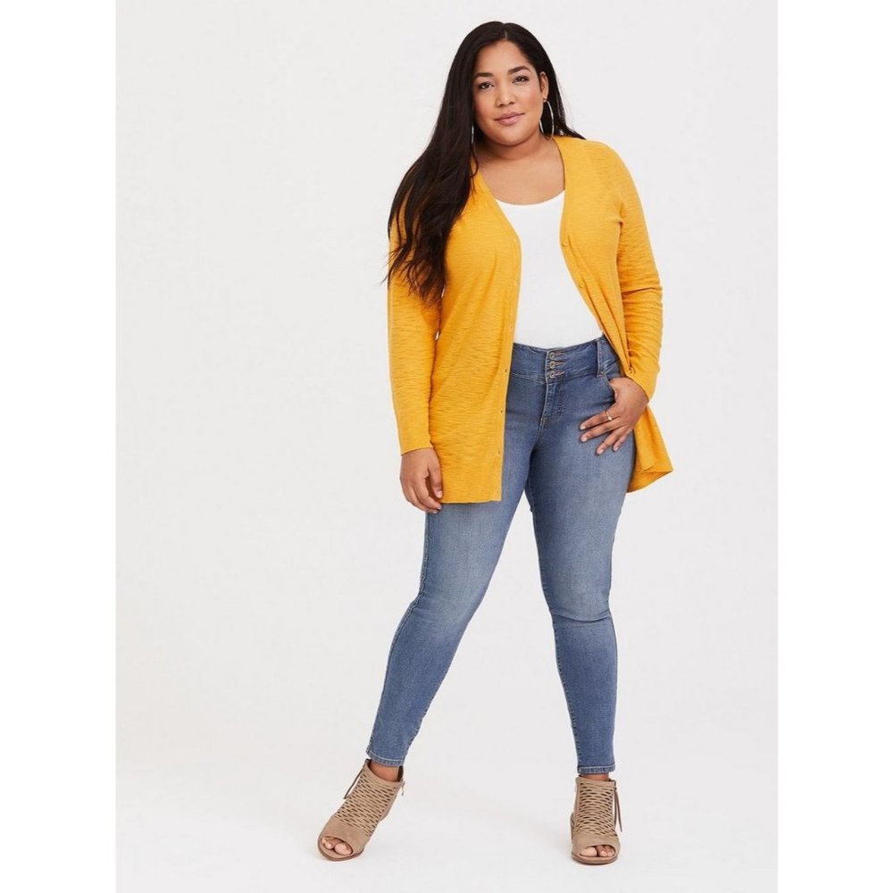 Torrid Slub Boyfriend Cardigan Button-Front Sweater Yellow - Size 2X